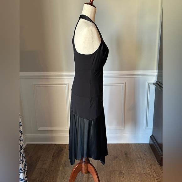 Bebe Vintage Black Racerback Ruched Handkerchief Dress size Large - Picture 2 of 14